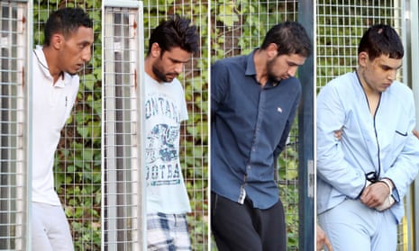 Driss Oukabir, Mohamed Aallaa, Salah El Karib and Mohamed Houli Chemlal, the four arrested in connection with the terrorist attacks in Catalonia, are taken to Spain’s national court in Madrid on 22 August 2017.