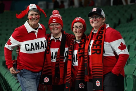 Some Canada fans are pictured at the Rectangular Stadium in Perth/Boorloo.