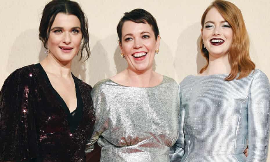 Rachel Weisz, Olivia Colman and Emma Stone at the BFI London Film Festival premiere of The Favourite.