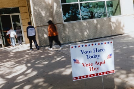 âÂÂVote Hereâ signage outside a polling location on the first day of early voting