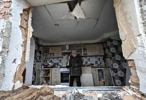 A local resident, Liubov Onyschenko, seen in her house heavily damaged by a Russian missile strike in the village of Kupriianivka, Zaporizhzhia region.