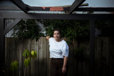 Emily Knights stands in the back yard of her Geelong West home