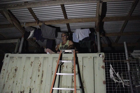 Hassan, a refugee on Manus Island who sleeps on top of a shipping container for safety