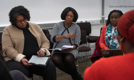 Dominique Day, Barbara Reynolds and Catherine Namakula of the working group at a meeting in Manchester