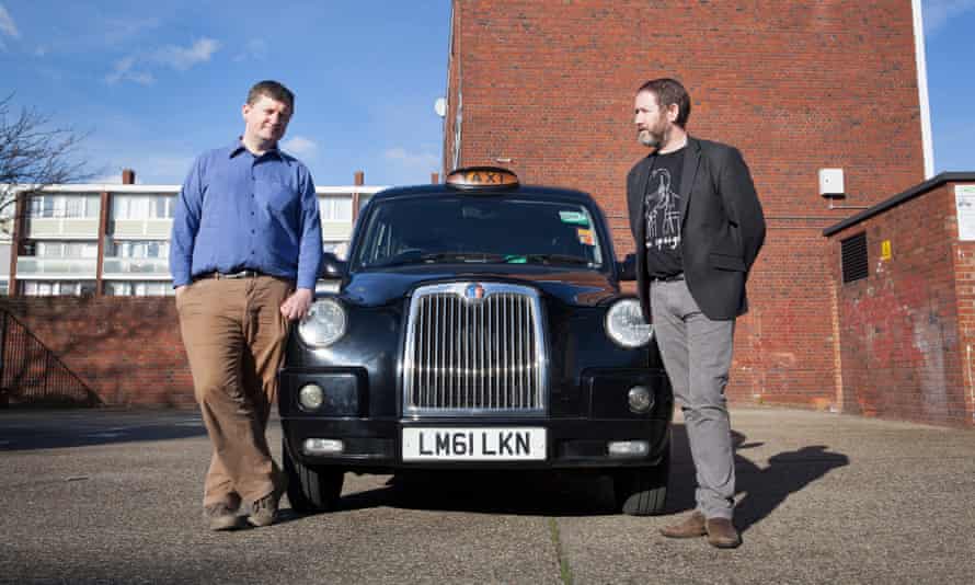 Uber driver James (blue shirt) and black cabbie Seamus Balfe.