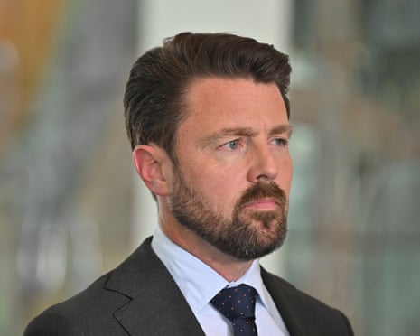 Shadow minister for home affairs, Jonathon Duniam, at a press conference at parliament house.