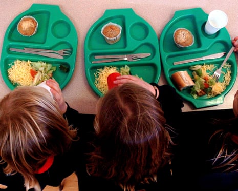 Children eating school lunch