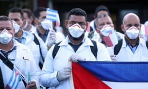 Doctors from Cuba arriving in Italy in March 2020 to assist with the early stages of the coronavirus breakout.
