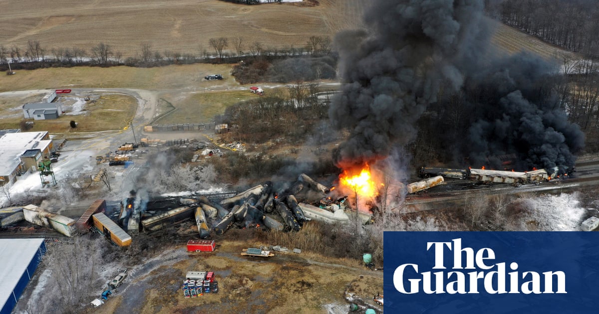 Blaze from 50-car train derailment in Ohio still burning