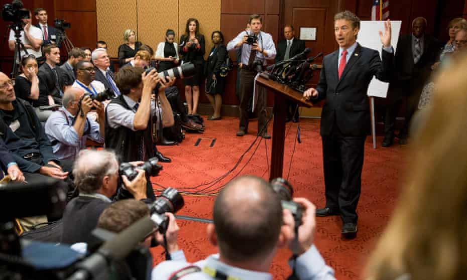 Senator Rand Paul speaks at a news conference in Washington on Wednesday to call for 28 pages of the 9/11 report to be declassified.