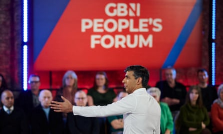 British Prime Minister Rishi Sunak participates in the GB News People’s Forum in County Durham in February. The broadcast was investigated by Ofcom.