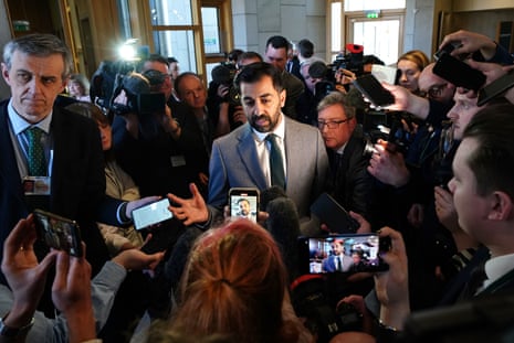 Humza Yousaf talking to journalists after FMQs.
