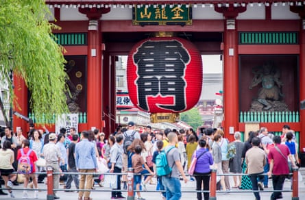 Crowds outside a Japanese temple.