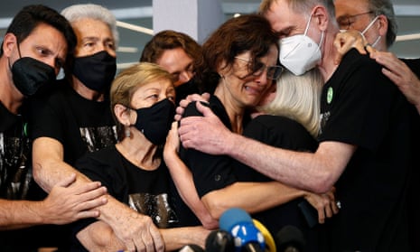 Alessandra Sampaio, center, is comforted during the funeral of her husband, Dom Phillips, in Brazil on Sunday 26 June.*