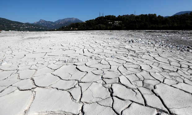 Parts of the Var riverbed have dried up owing to low water levels and recent hot temperatures in Carros, southern France.