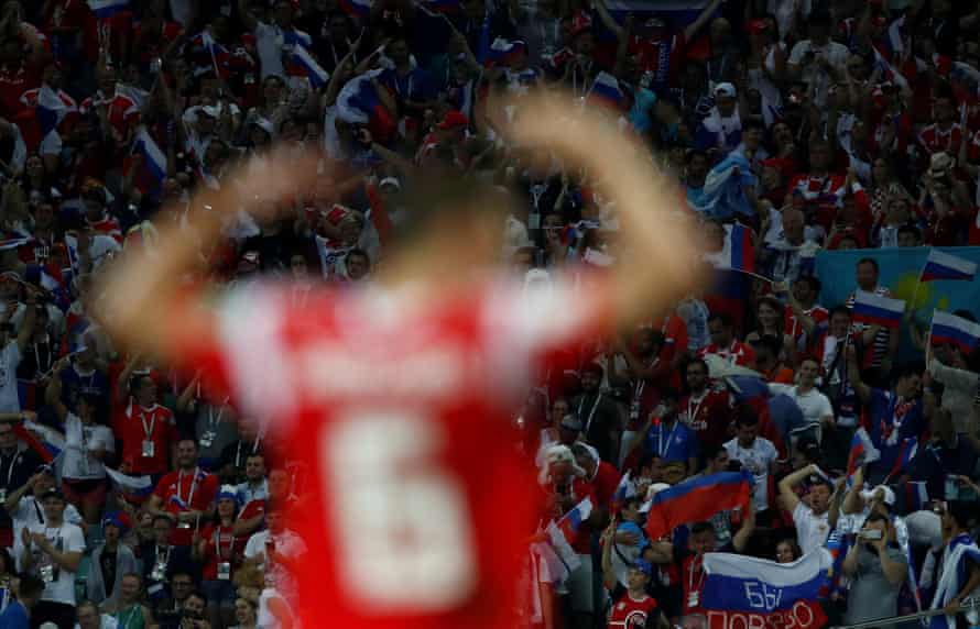 Denis Cheryshev celebrates after scoring against Croatia in the World Cup quarter-finals.
