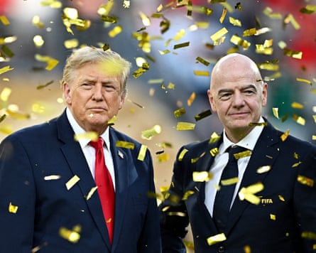 U.S. President Donald Trump and Fifa President Gianni Infantino during the trophy presentation after the World Cup final match.