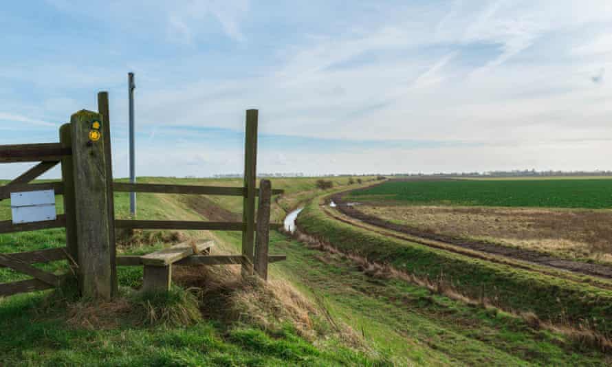 Fen path stile, view of a footpath stile along the Sea Bank