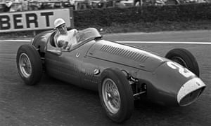 Stirling Moss competing in the 1954 Belgian Grand Prix in a Maserati 250F.