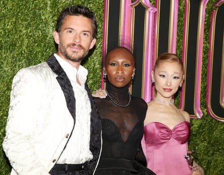 Jonathan Bailey, Cynthia Erivo and Ariana Grande in evening dress