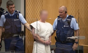 Brenton Tarrant appears in court on a murder charge in Christchurch on Saturday.