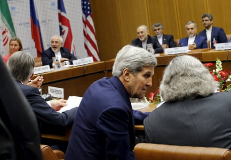 Then US secretary of state John Kerry during final talks over Iran’s nuclear program in Vienna on 14 July 2015.