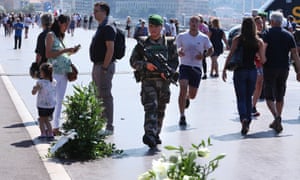 A French soldier on patrol in Nice, France