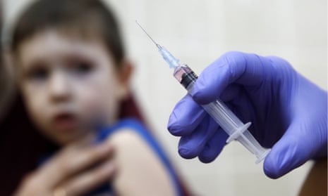 A child is vaccinated for measles and mumps at No39 Children’s Polyclinic (outpatient clinic) in Moscow. 