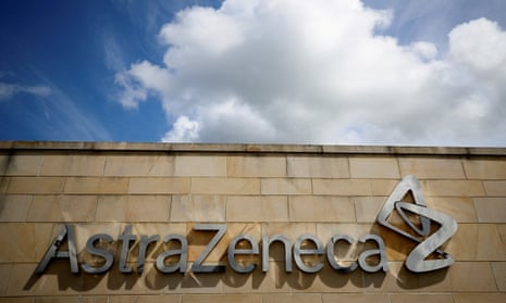 A company logo is seen at the AstraZeneca site in Macclesfield