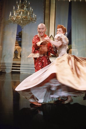 Yul Brynner and Deborah Kerr in the film version of The King and I, directed by Walter Lang, released by 20th Century Fox in 1956.
