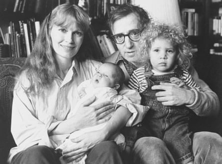 Ronan Farrow as a baby with his parents Mia Farrow and Woody Allen, and his sister Dylan