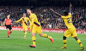 Clement Lenglet celebrates scoring Barcelona’s winner.
