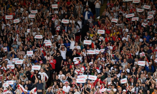 Fans celebrate England's first goal against Sweden during their semi-final. Tonight’s final at Wembley has long been sold out.