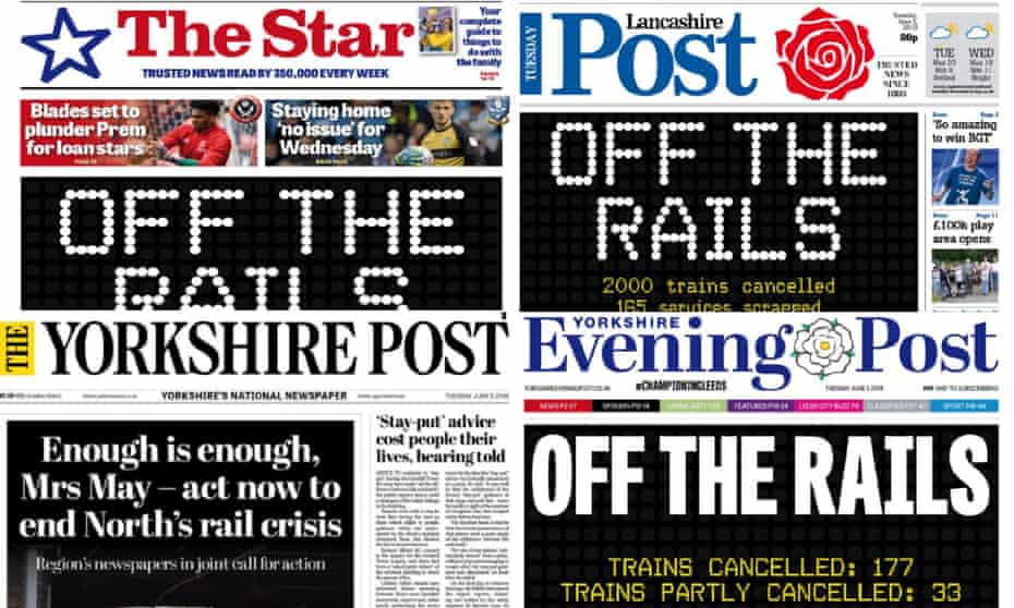 Composite of Yorkshire newspapers protesting transport shambles regarding the new rail time tables