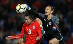Christiane Endler knocks on Camila Saez 's head during a friendly match against France.