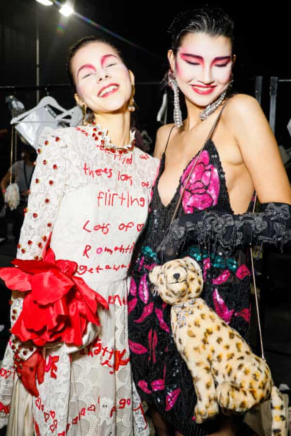 Models in upcycled clothing at a Romance Was Born show at Australian fashion week
