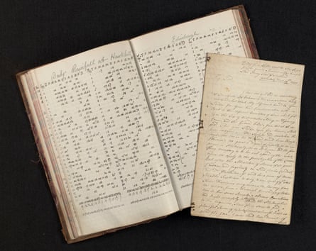 An old book with measures of rainfall listed in columns