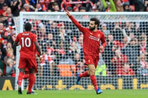 Mo Salah celebrates his goal to make it 1-1.