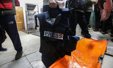 The stretcher that carried the body of Al Jazeera cameraman Samer Abu Daqqa.