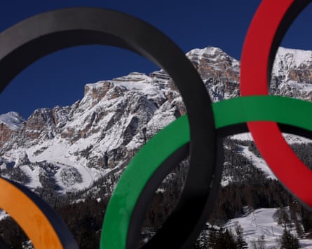 The Olympic rings against a backdrop of the Alpine skiing at Cortina d’Ampezzo