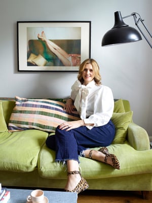 Life imitating art: Lisa Mehydene on a Pinch sofa, similar to one featured in the Julie Pike photograph above.