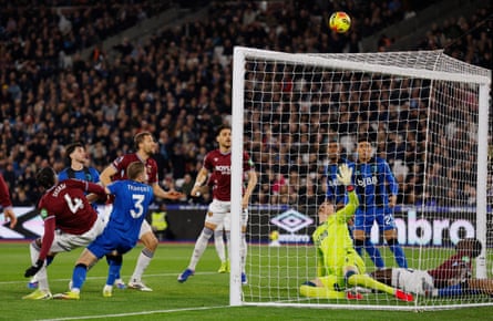 Axel Disasi competes for the ball in a goalmouth scramble
