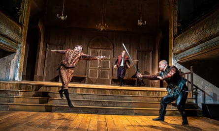 ‘Fight sequences are beautifully stylised’ …(from left) Connor Delves, Gethin Alderman and Tommy Sim’aan in Starcrossed.
