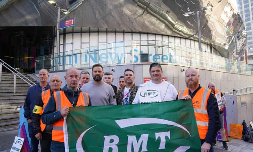 A picket line is seen outside Birmingham New Street station.