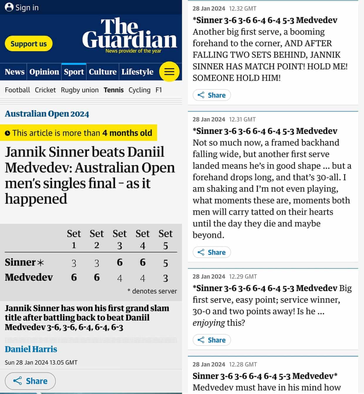 live blog tennis scores