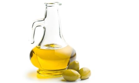 Olive oil and green olives.