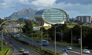 The space-age looking headquarters of the Mauritius Commercial Bank, close to Ebène Cybercity.