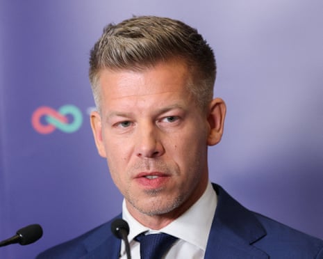 Péter Magyar, leader of the opposition Tisza speaks on the day of parliamentary election, in Budapest, Hungary.