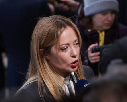 Giorgia Meloni speaking to the press