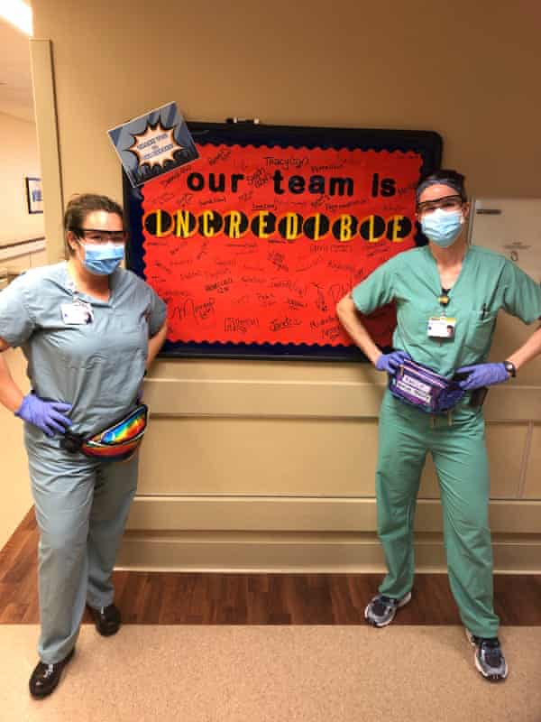 Emily Caffee, right, wit a colleague at Northwestern Memorial hospital.